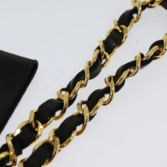 CHANEL Chain Wallet Lamb Skin Black Gold CC Auth bs26777 - Picture 9 of 15